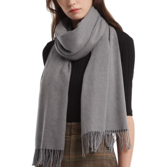 Women's Grey Pashmina Shawl Wraps Cashmere Feel Winter Scarf Soft Warm Blanket - Picture 2 of 6